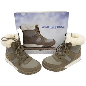 Weatherproof Tan Brown Chloe Leather Fur Collar Winter Boots Women's size 6